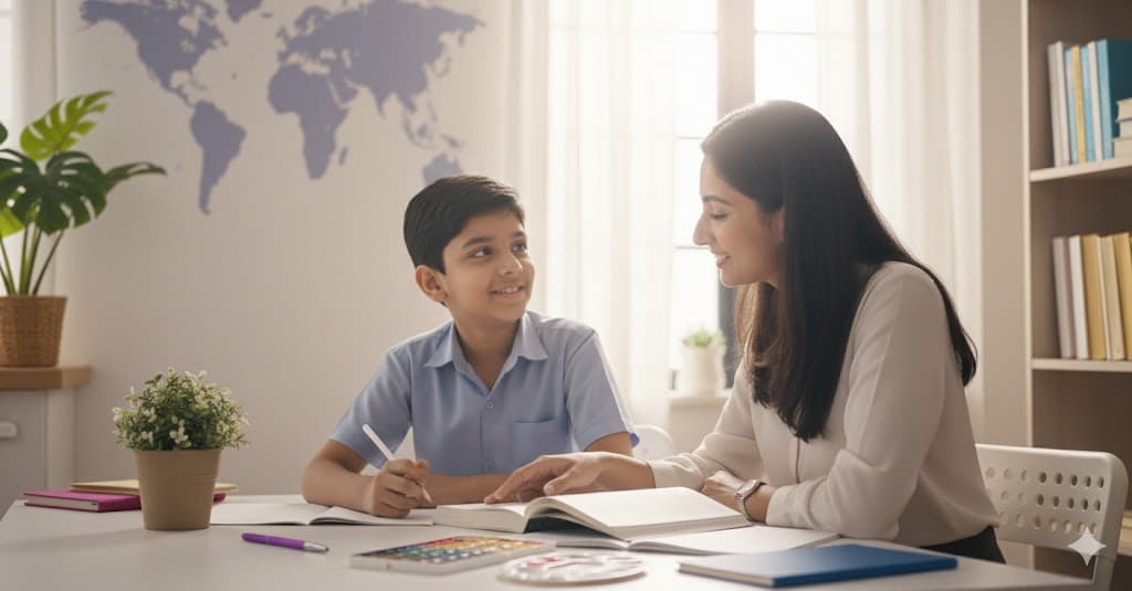 Home tutor teaching student at Tej Classes